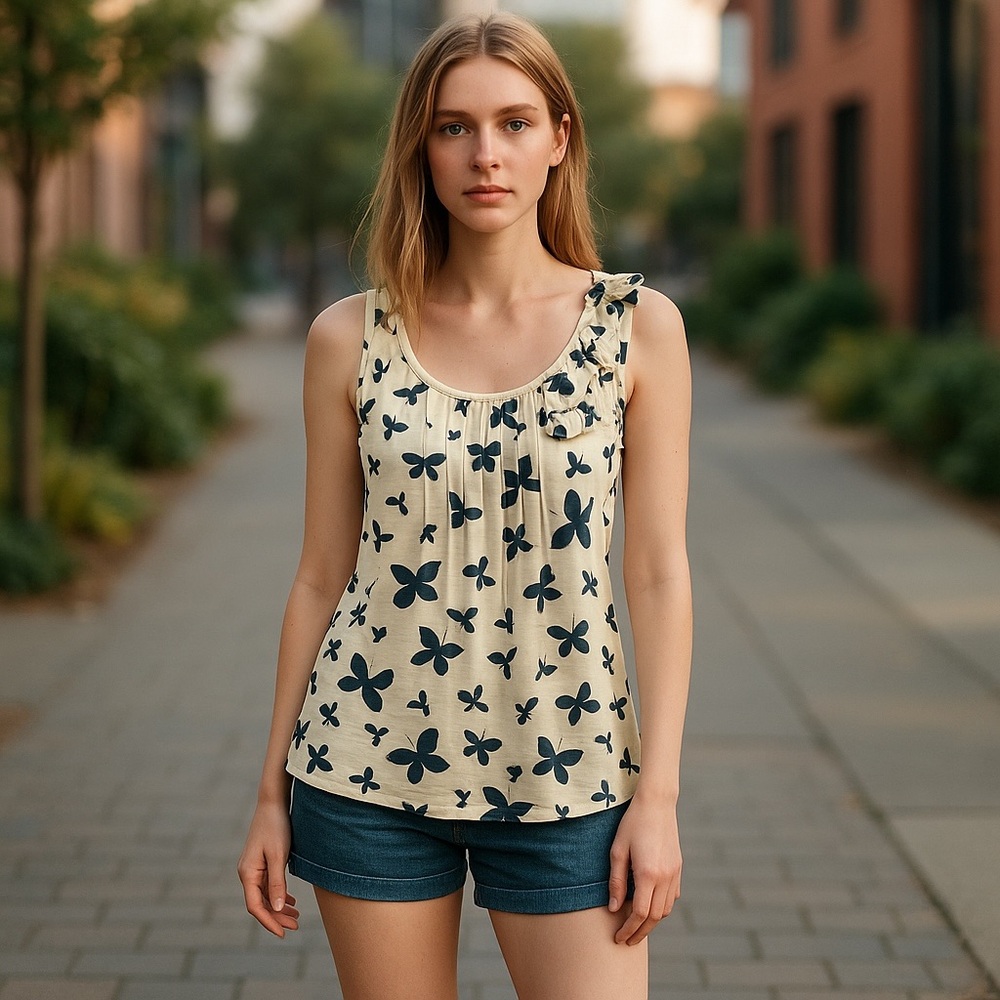 3/$29 Blue Bird Butterfly Fairy Coquette Top Size S